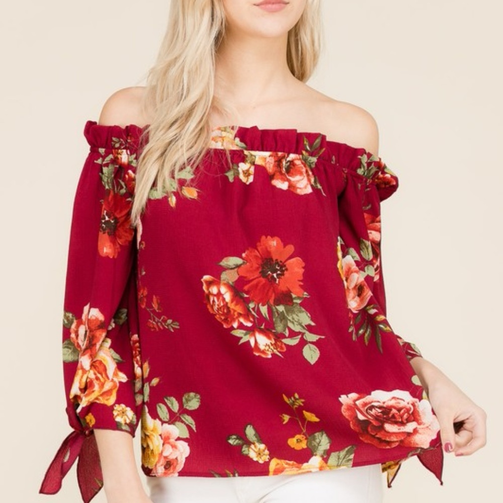 FLOWER PRINT OFF SHOULDER TOP - Picture 5 of 8
